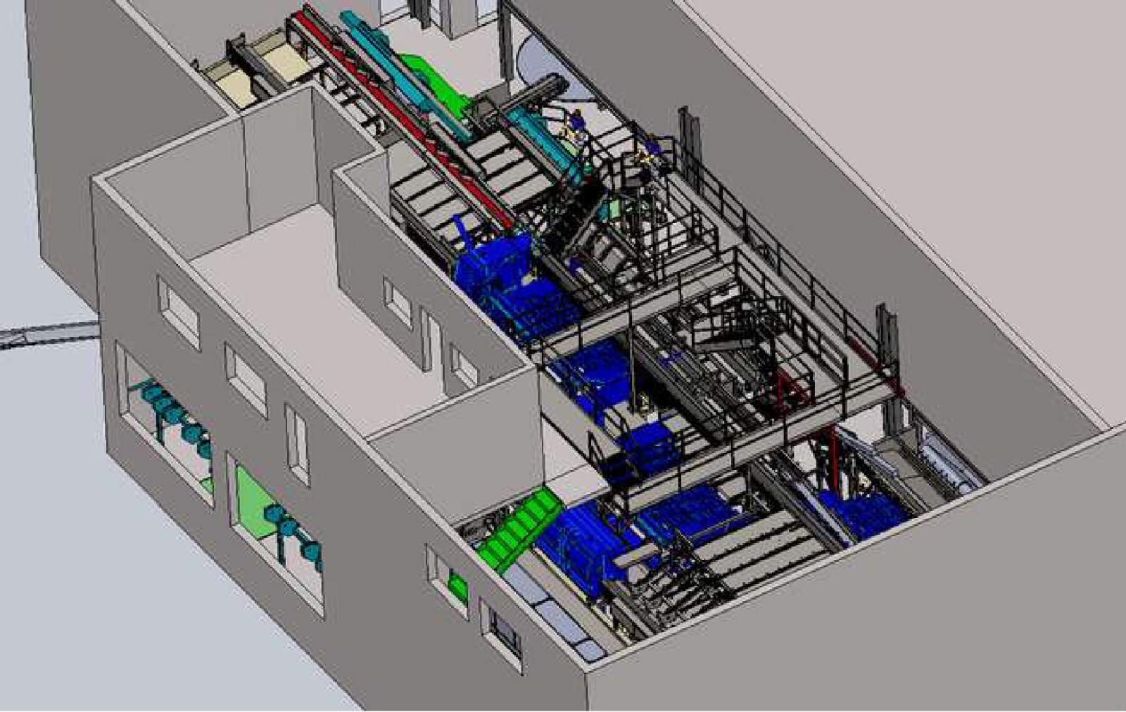 Aménagement 3D de l'usine – vue en coupe